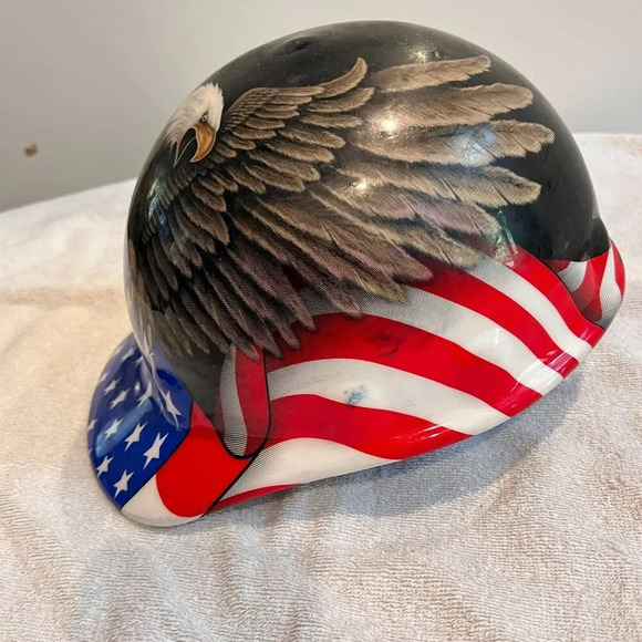 Fibre Metal Men Blue Red 3-R Action Gear Hard Hat Eagle USA Flag Graphic - Picture 2 of 9